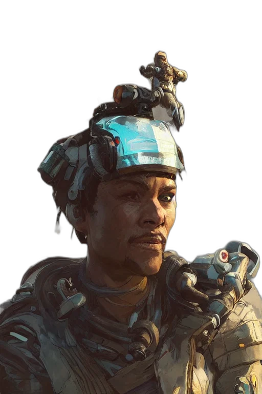 face, robot, crown, weapon, concept art, cyberpunk, photorealistic, fantasy art transparent PNG cut-out