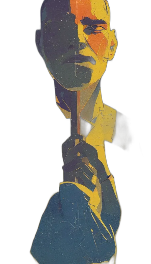 robot, staff, mask, sword, concept art, watercolor, comic book art, 3d render transparent PNG cut-out