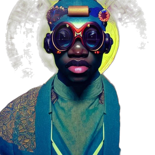 mask, face, jacket, concept art, cyberpunk, outer space, neon, colorful transparent PNG cut-out