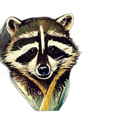 animal, jewelry, watercolor, photorealistic, concept art, pixel art, raccoon, wearing transparent PNG cut-out