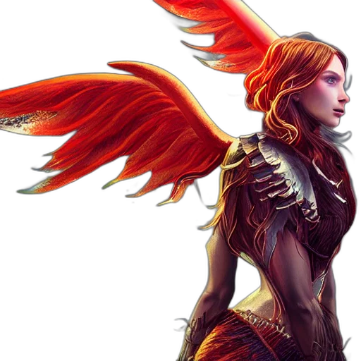 fantasy art, concept art, comic book art, pixel art, red, woman, unicorn, horn transparent PNG cut-out