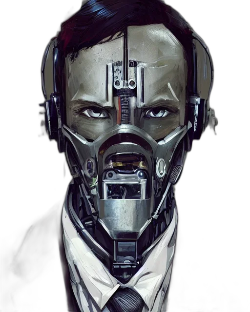 mask, robot, face, cyberpunk, concept art, comic book art, fantasy art, monochrome transparent PNG cut-out