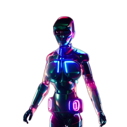 robot, jacket, mask, dress, cyberpunk, concept art, 3d render, vaporwave transparent PNG cut-out