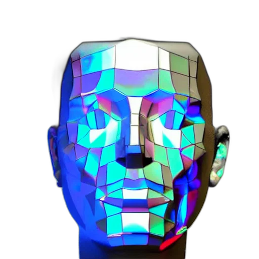 robot, face, mask, 3d render, cyberpunk, vaporwave, pixel art, neon lights transparent PNG cut-out