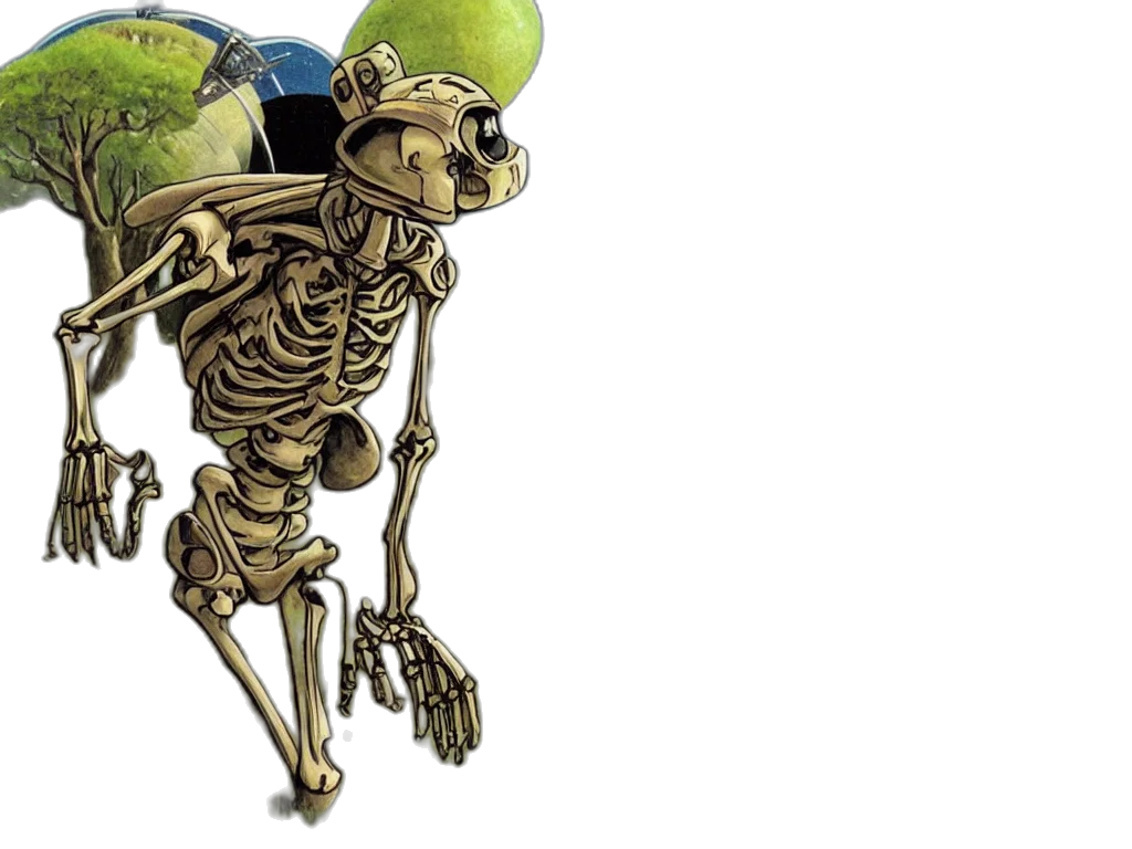 food, concept art, skeleton, astronaut, his, helmet, off, ralph transparent PNG cut-out