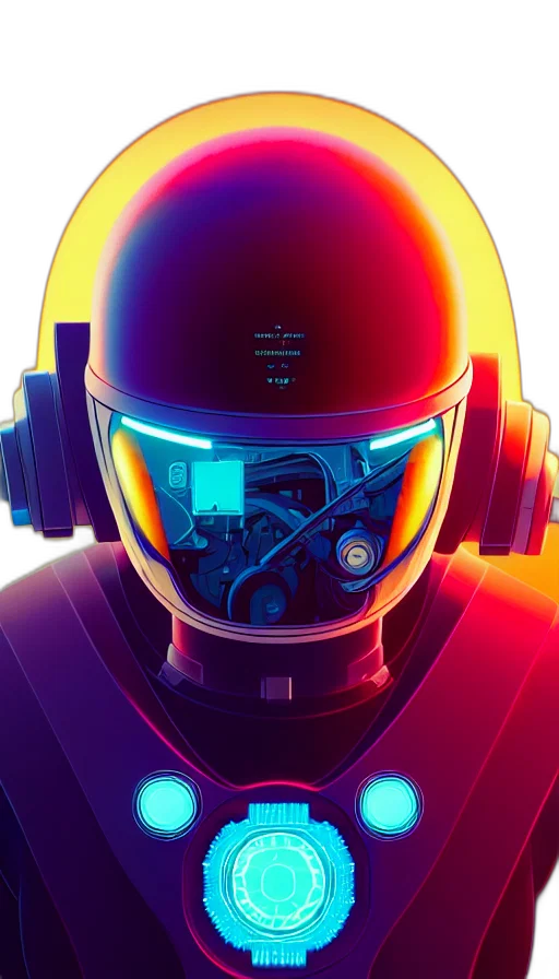 robot, mask, face, jacket, cyberpunk, concept art, vaporwave, 3d render transparent PNG cut-out