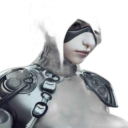 robot, mask, face, staff, 3d render, concept art, cyberpunk, fantasy art transparent PNG cut-out