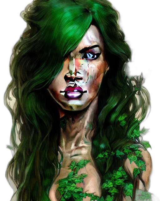 face, fantasy art, photorealistic, comic book art, concept art, green, earth tones, highly transparent PNG cut-out