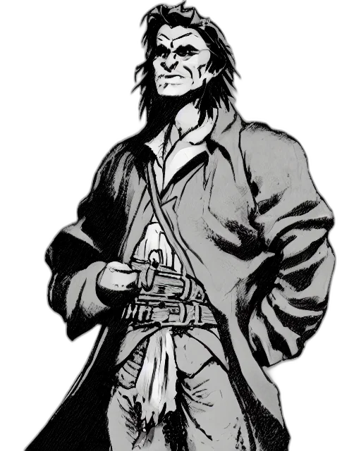 jacket, staff, weapon, comic book art transparent PNG cut-out