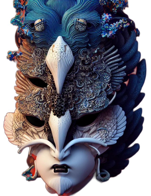 mask, crown, jewelry, face, fantasy art, concept art, photorealistic, 3d render transparent PNG cut-out