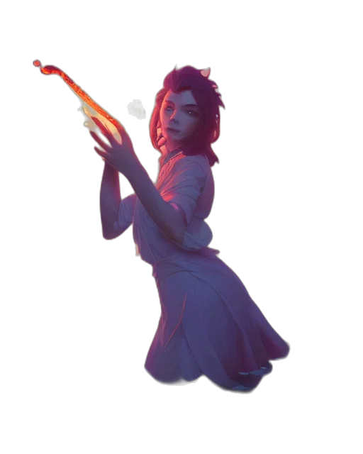 staff, dress, weapon, creature, concept art, fantasy art, pixel art, vaporwave transparent PNG cut-out