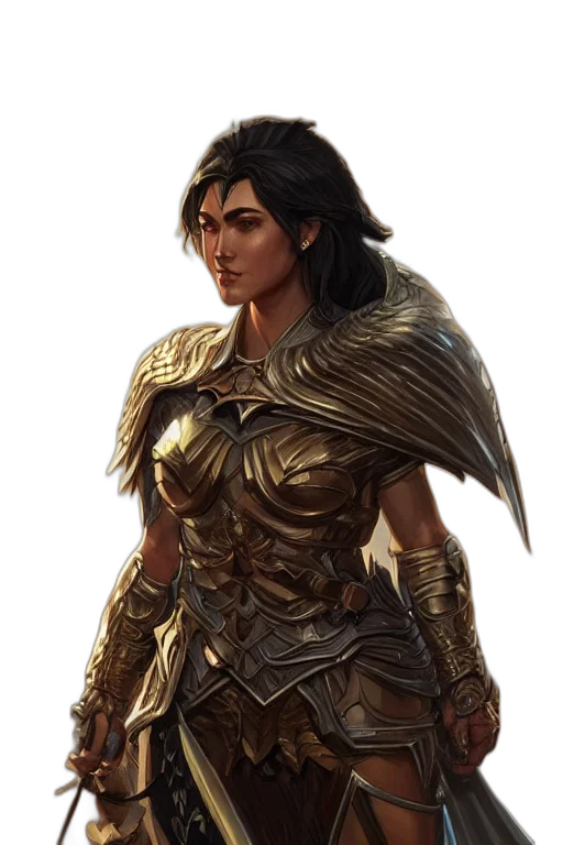 fantasy art, concept art, comic book art, 3d render, golden, amazon, valkyrie, athena transparent PNG cut-out