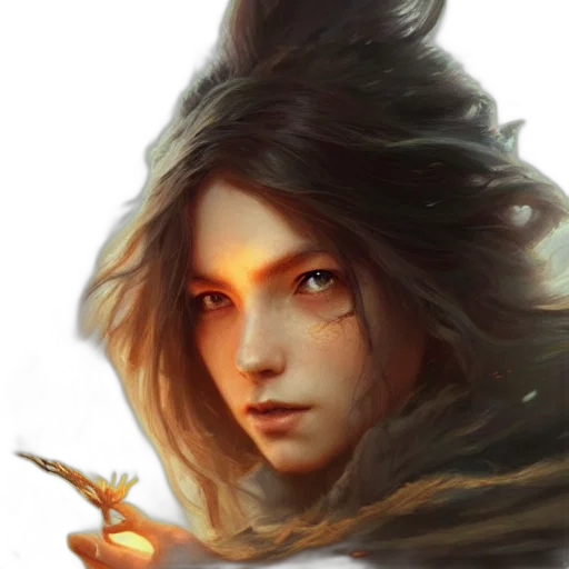 face, dragon, hair, staff, fantasy art, concept art, photorealistic, oil painting transparent PNG cut-out