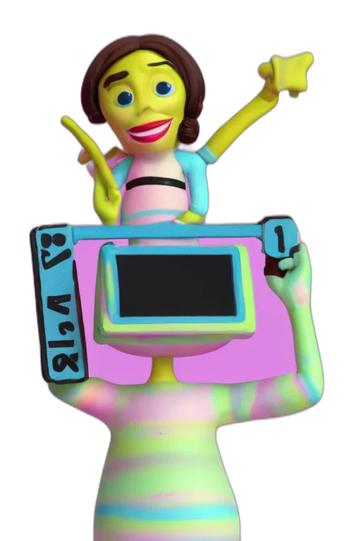 robot, staff, dress, face, 3d render, vaporwave, concept art, cartoon transparent PNG cut-out