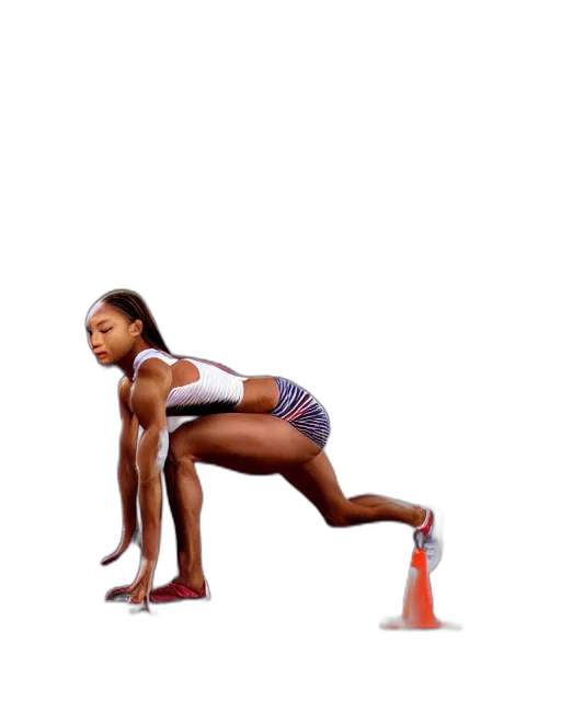 allyson, felix, crouching, meter, starting, line, hyperreal, sports transparent PNG cut-out