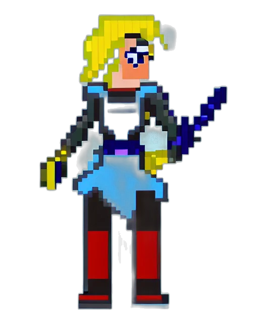 staff, sword, weapon, pixel art, cartoon, cyberpunk, concept art, blue transparent PNG cut-out