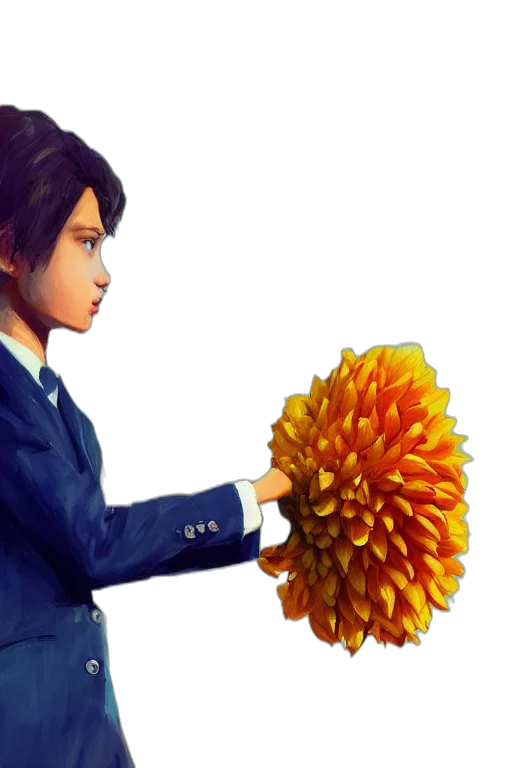 jacket, flower, staff, hair, concept art, 3d render, photorealistic, fantasy art transparent PNG cut-out