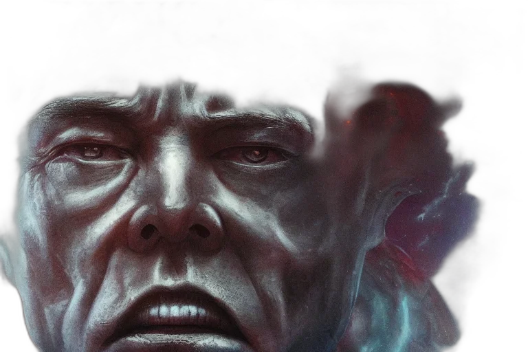 face, photorealistic, concept art, comic book art, fantasy art, outer space, fire, brutalist transparent PNG cut-out