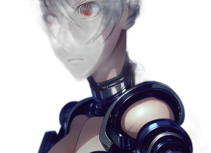 robot, face, mask, weapon, cyberpunk, anime, 3d render, concept art transparent PNG cut-out