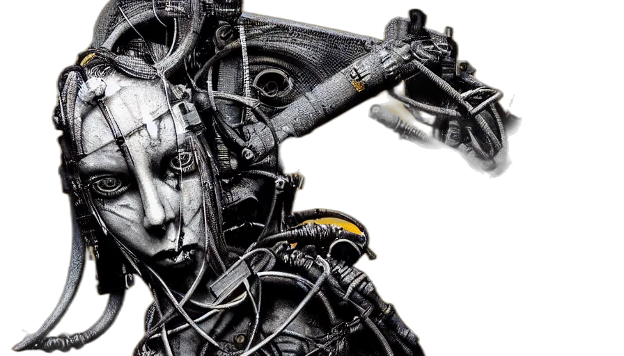 robot, mask, cyberpunk, concept art, comic book art, 3d render, grunge, plutonium transparent PNG cut-out