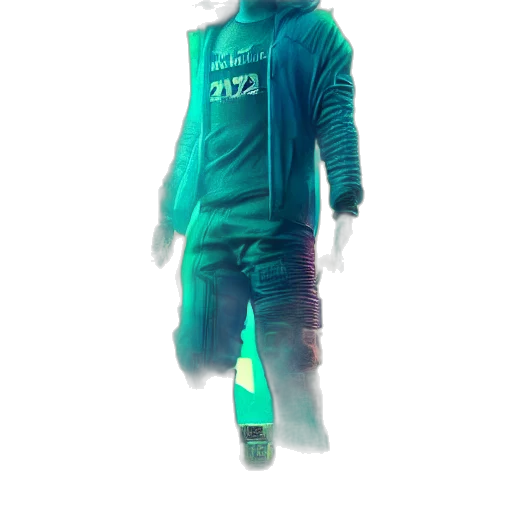 jacket, robot, staff, creature, 3d render, concept art, vaporwave, pixel art transparent PNG cut-out