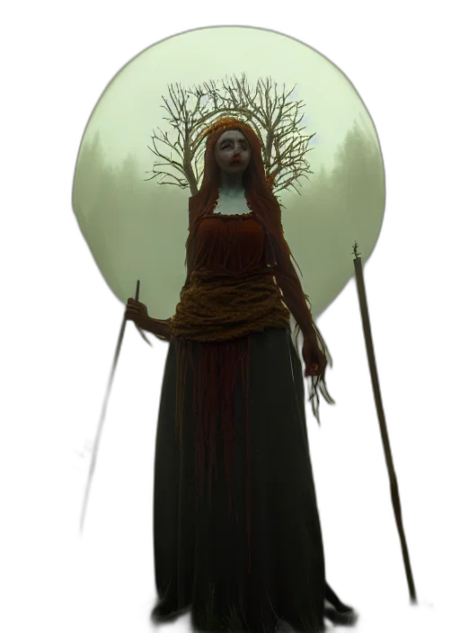 staff, dress, creature, crown transparent PNG cut-out