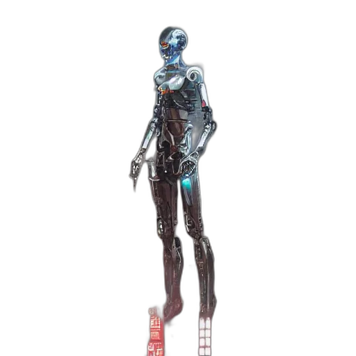 robot, staff, weapon, creature, concept art, cyberpunk, 3d render, vaporwave transparent PNG cut-out