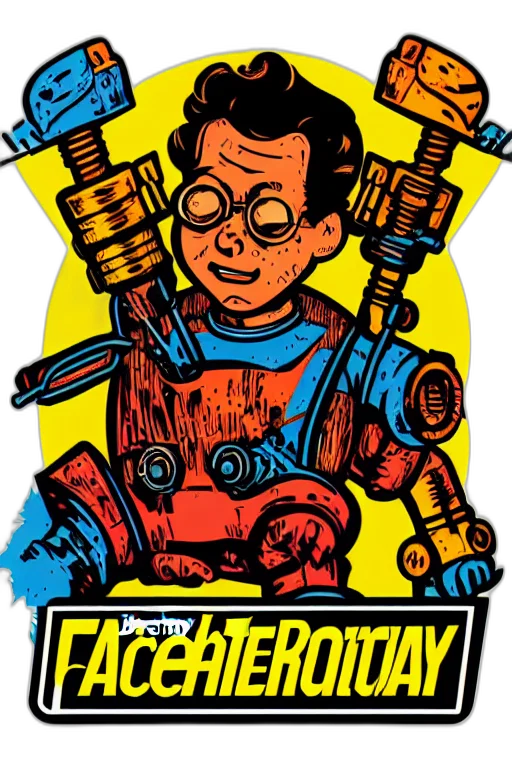robot, staff, comic book art, cartoon transparent PNG cut-out