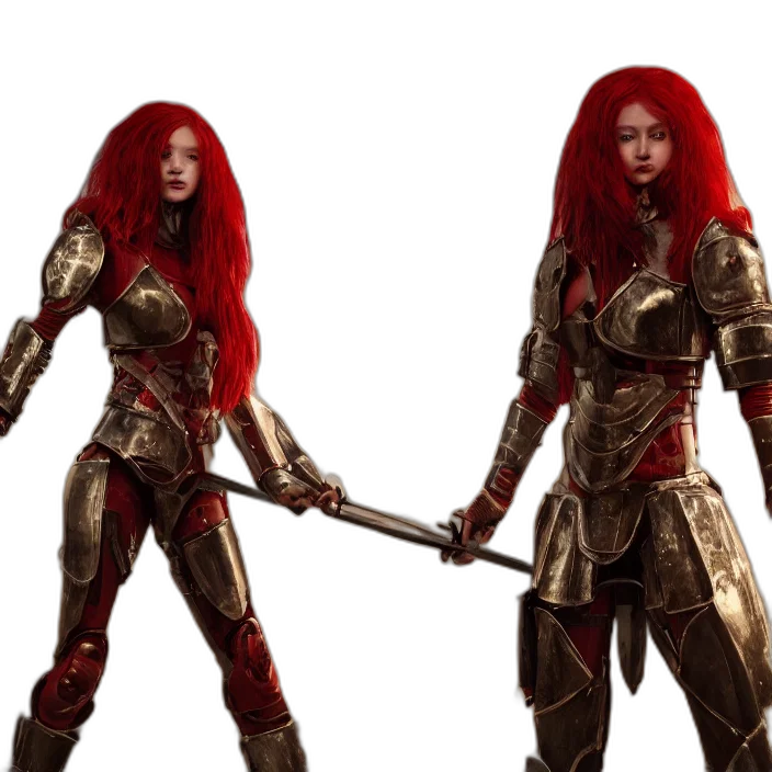 concept art, 3d render, fantasy art, comic book art, red, girl, long, hair transparent PNG cut-out