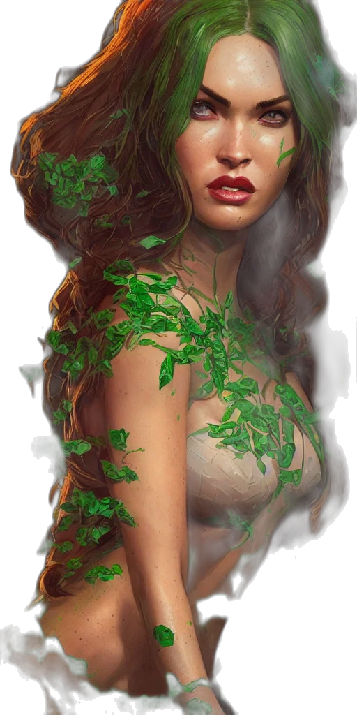 dress, face, fantasy art, photorealistic, oil painting, concept art, forest, green transparent PNG cut-out