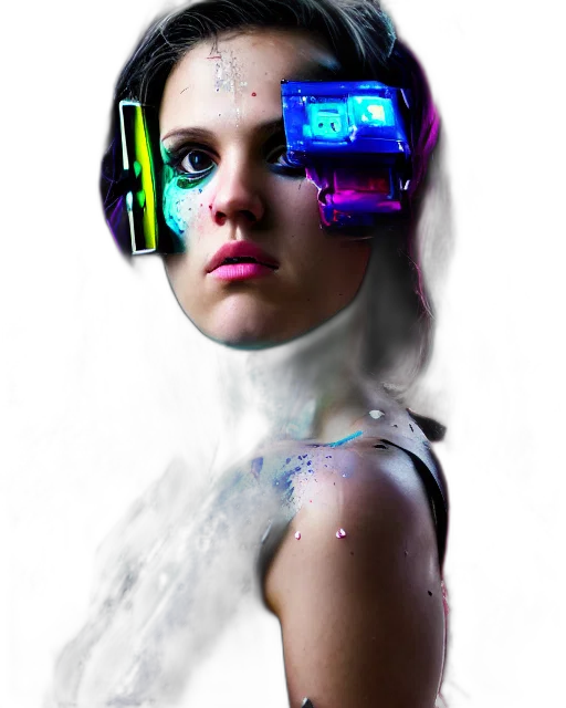 robot, mask, face, jewelry, cyberpunk, concept art, 3d render, photorealistic transparent PNG cut-out