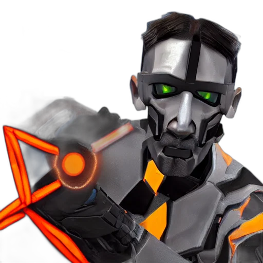 robot, weapon, staff, face, concept art, cyberpunk, 3d render, fantasy art transparent PNG cut-out