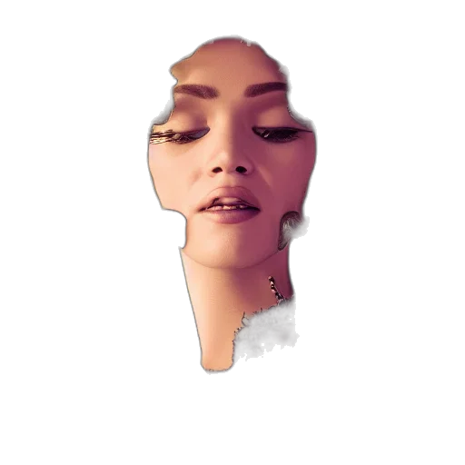 face, mask, hair, crown, photorealistic, 3d render, concept art, vaporwave transparent PNG cut-out