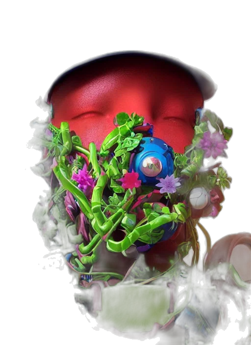 crown, mask, flower, creature, 3d render, concept art, photorealistic, colourful transparent PNG cut-out