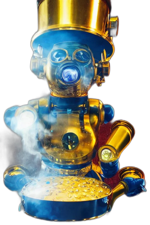 robot, mask, concept art, 3d render, blue, golden, portrait, photo transparent PNG cut-out