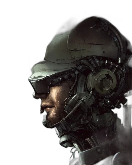 face, robot, concept art, cyberpunk, photorealistic, 3d render, green, half transparent PNG cut-out