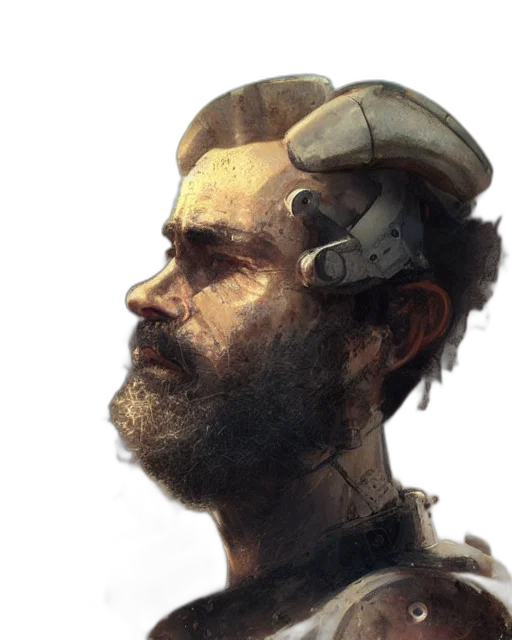 face, robot, mask, concept art, photorealistic, fantasy art, cyberpunk, golden transparent PNG cut-out