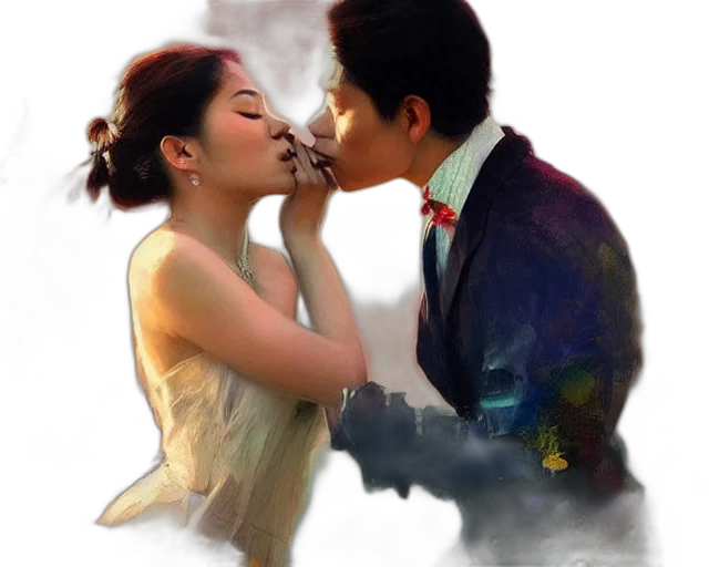 photorealistic, oil painting, underwater, photography, south, east, asian, couples transparent PNG cut-out