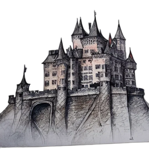 building, crown, concept art, fantasy art, watercolor, photorealistic, fog, city street transparent PNG cut-out
