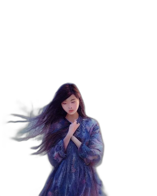 hair, dress, creature, jacket, photorealistic, vaporwave, oil painting, anime transparent PNG cut-out
