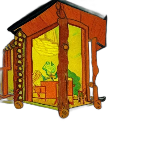 furniture, 3d render, concept art, log, cabin, forest, van, gogh transparent PNG cut-out