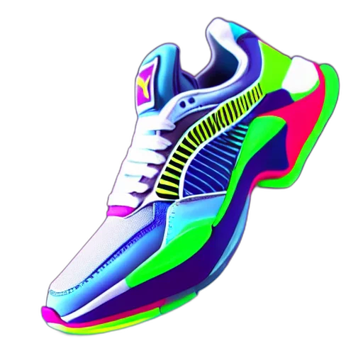 shoes, vaporwave, 3d render, concept art, pixel art, neon lights, neon, colorful transparent PNG cut-out