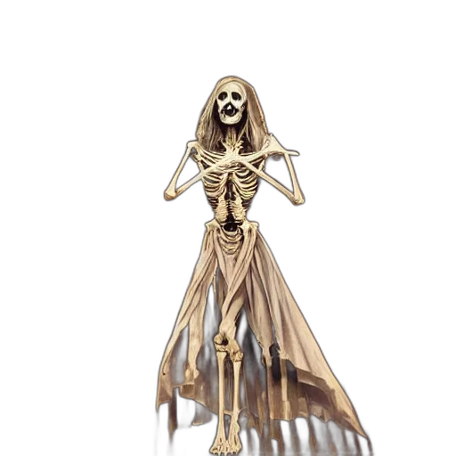 jewelry, dress, staff, creature, concept art, fantasy art, 3d render, skeleton transparent PNG cut-out