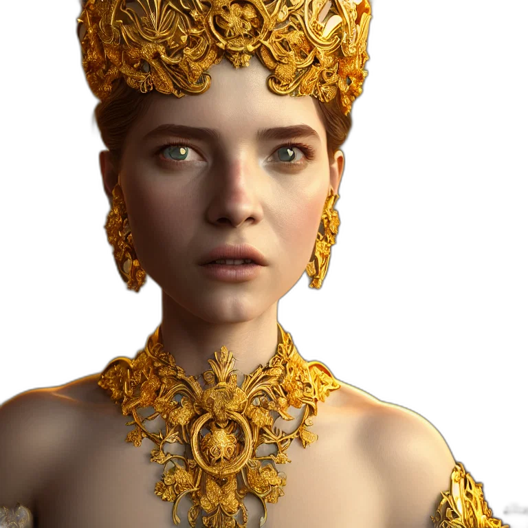 crown, jewelry, face, staff, fantasy art, photorealistic, concept art, 3d render transparent PNG cut-out