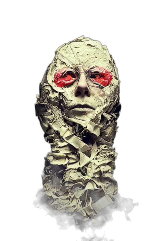 mask, face, creature, jacket, concept art, 3d render, photorealistic, comic book art transparent PNG cut-out