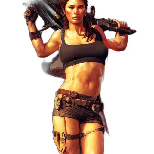 weapon, concept art, pixel art, comic book art, fantasy art, portrait, lara, croft transparent PNG cut-out