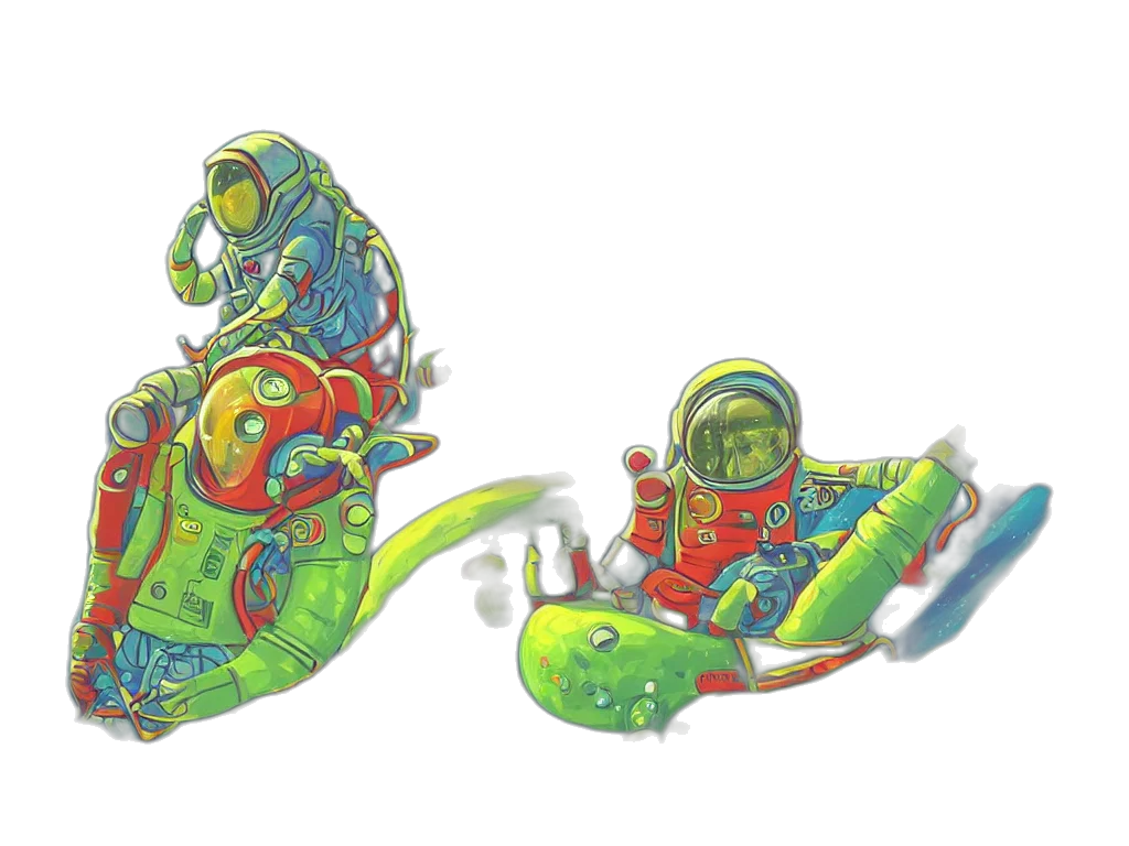 concept art, 3d render, outer space, underwater, digital, painting, astronaut, floating transparent PNG cut-out