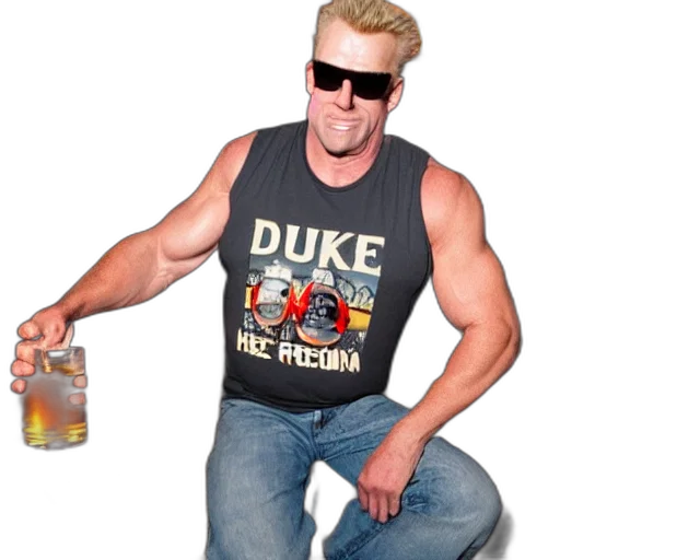 jacket, bottle, duke, nukem, wearing, tank, top, reflective transparent PNG cut-out