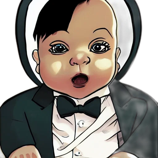 cartoon, concept art, comic book art, photorealistic, portrait, smug, baby, tuxedo transparent PNG cut-out