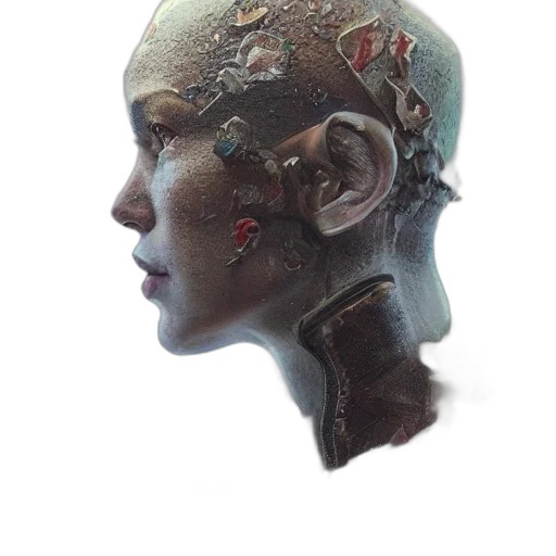 robot, face, mask, crown, concept art, cyberpunk, photorealistic, 3d render transparent PNG cut-out